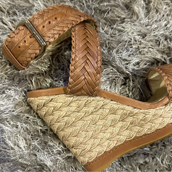 Stuart Weitzman Elixir Tan Leather Braided Wedges - Picture 8 of 14
